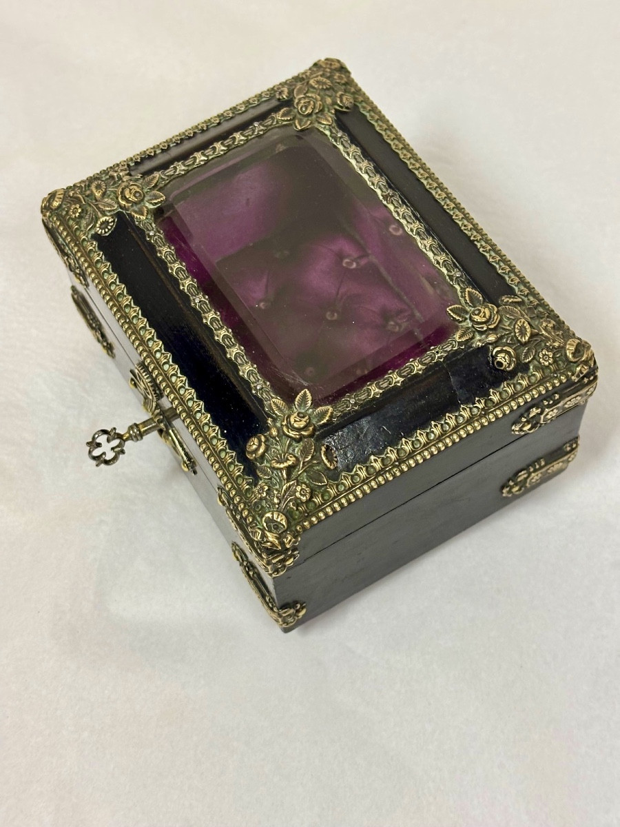Napoleon III Jewelry Box From The Zimbergen House, Blackened Pear Wood Decorated With Bronzes-photo-2