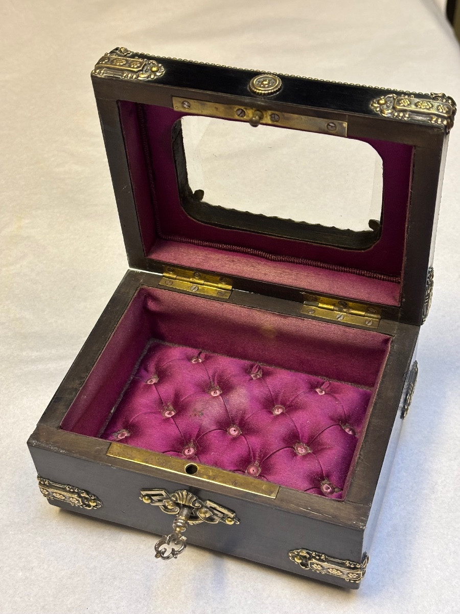 Napoleon III Jewelry Box From The Zimbergen House, Blackened Pear Wood Decorated With Bronzes-photo-3