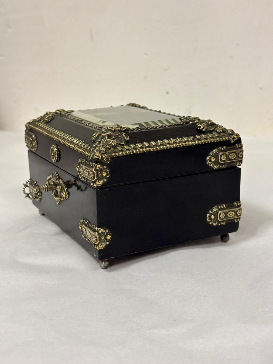 Napoleon III Jewelry Box From The Zimbergen House, Blackened Pear Wood Decorated With Bronzes-photo-4