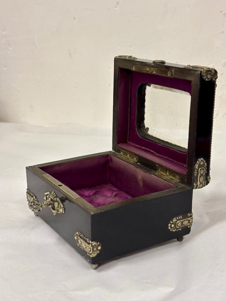 Napoleon III Jewelry Box From The Zimbergen House, Blackened Pear Wood Decorated With Bronzes-photo-3