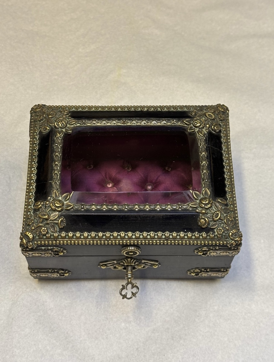 Napoleon III Jewelry Box From The Zimbergen House, Blackened Pear Wood Decorated With Bronzes-photo-4