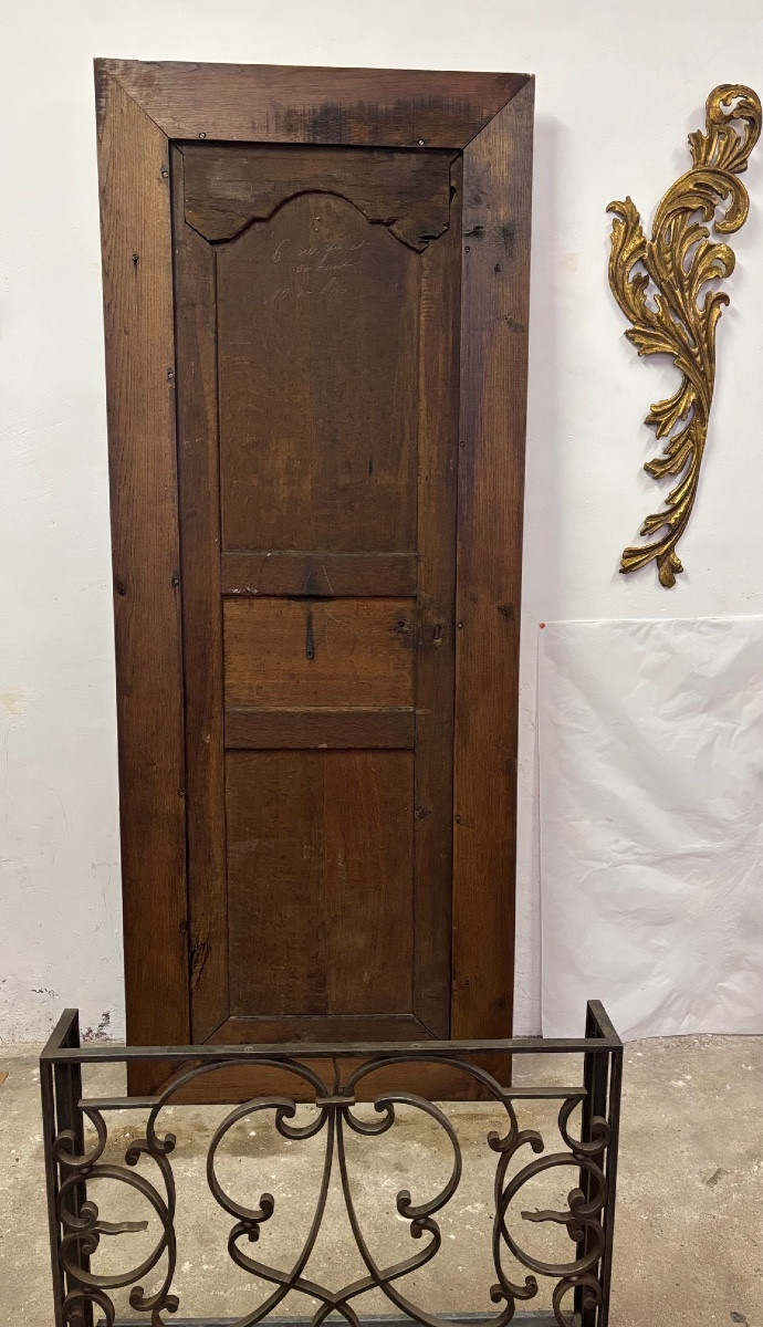 Oak Cloakroom Consisting Of An 18th Century Door With 5 Hooks And An Umbrella Stand-photo-4