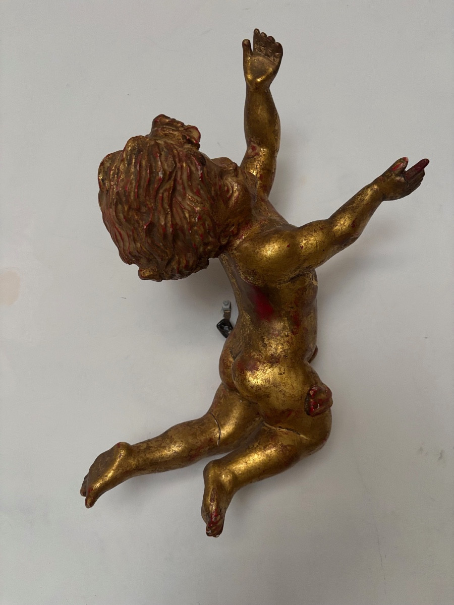 19th Century Gilded Wooden Angel Or Putto-photo-4