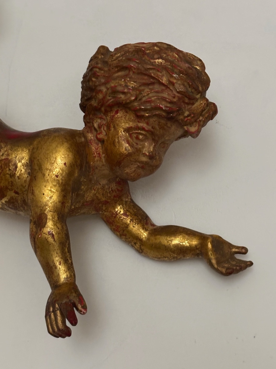 19th Century Gilded Wooden Angel Or Putto-photo-5
