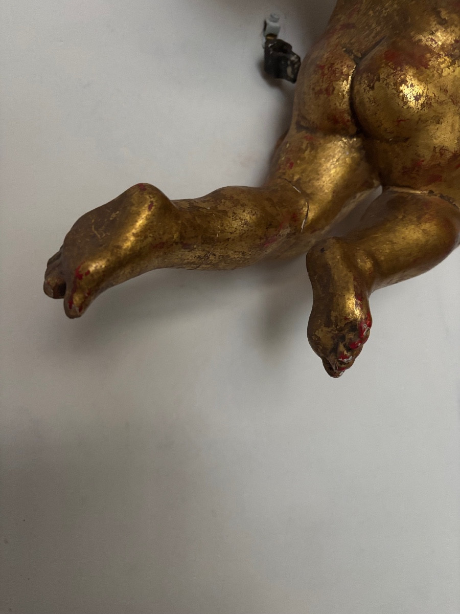 19th Century Gilded Wooden Angel Or Putto-photo-8