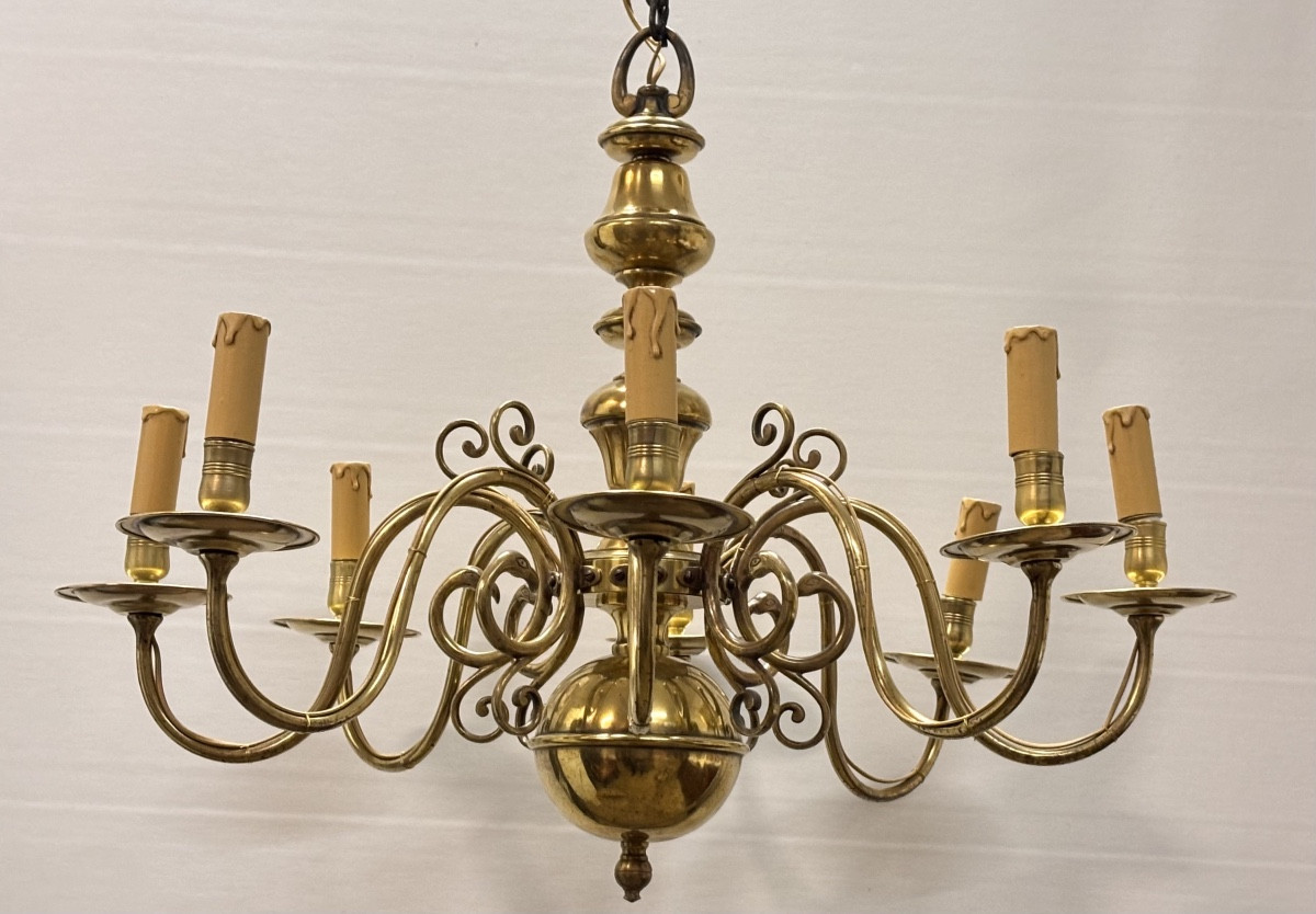 Dutch Bronze Chandelier With Eight Light Arms