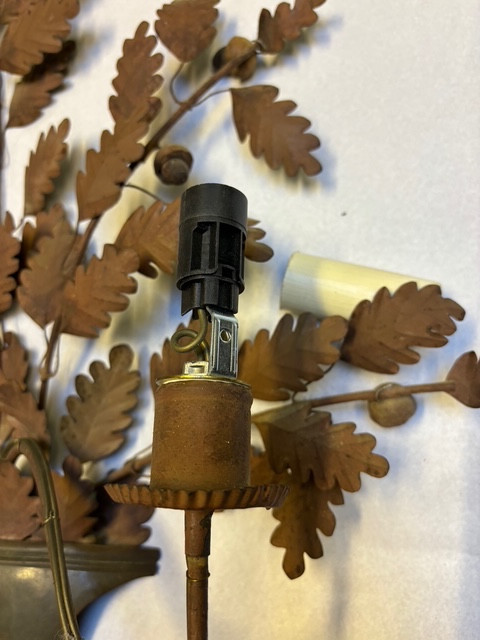 Pair Of Oak Leaf Wall Sconces, With Two Painted Metal Arms, 20th Century-photo-5