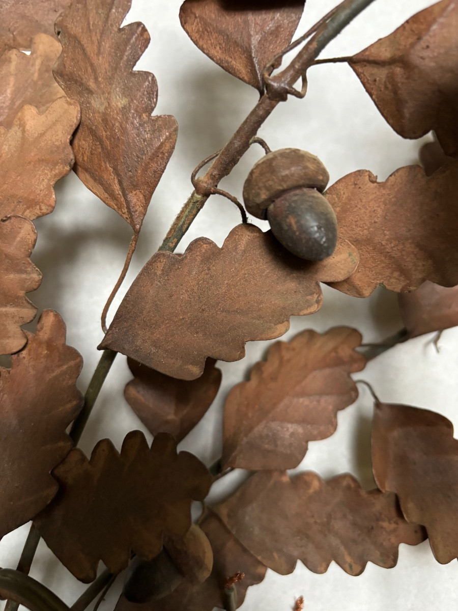 Pair Of Oak Leaf Wall Sconces, With Two Painted Metal Arms, 20th Century-photo-6