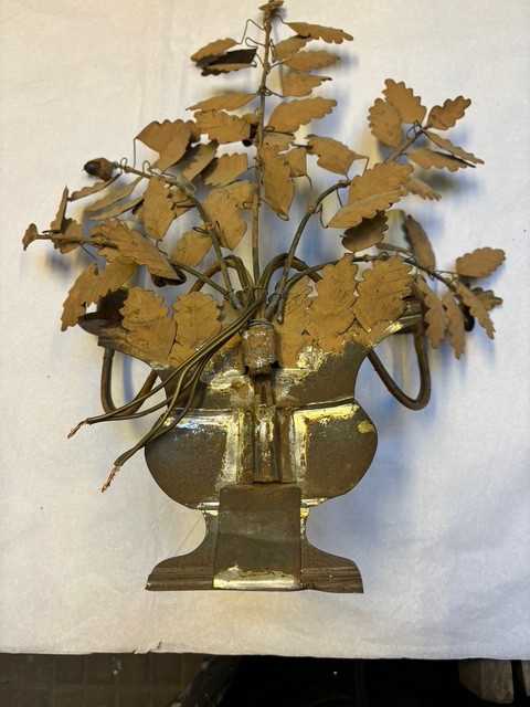 Pair Of Oak Leaf Wall Sconces, With Two Painted Metal Arms, 20th Century-photo-7