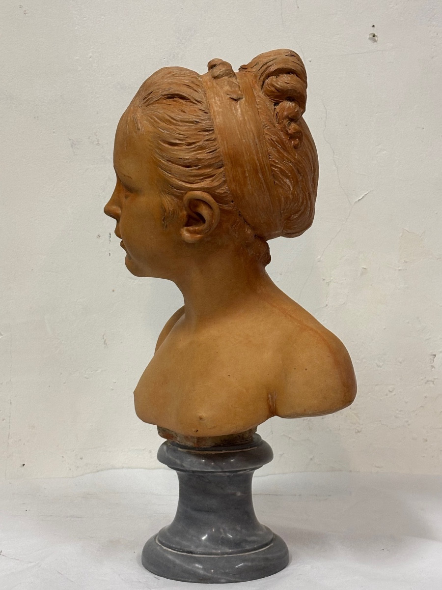 Buste en terre cuite de Louise Brongniart, enfant, d'après Jean-Antoine Houdon.-photo-3