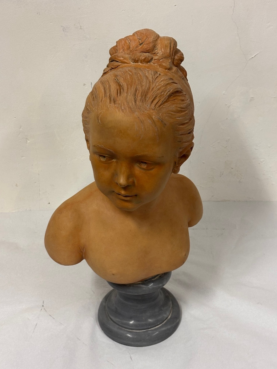 Buste en terre cuite de Louise Brongniart, enfant, d'après Jean-Antoine Houdon.-photo-1