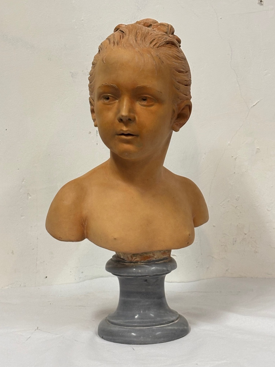 Buste en terre cuite de Louise Brongniart, enfant, d'après Jean-Antoine Houdon.