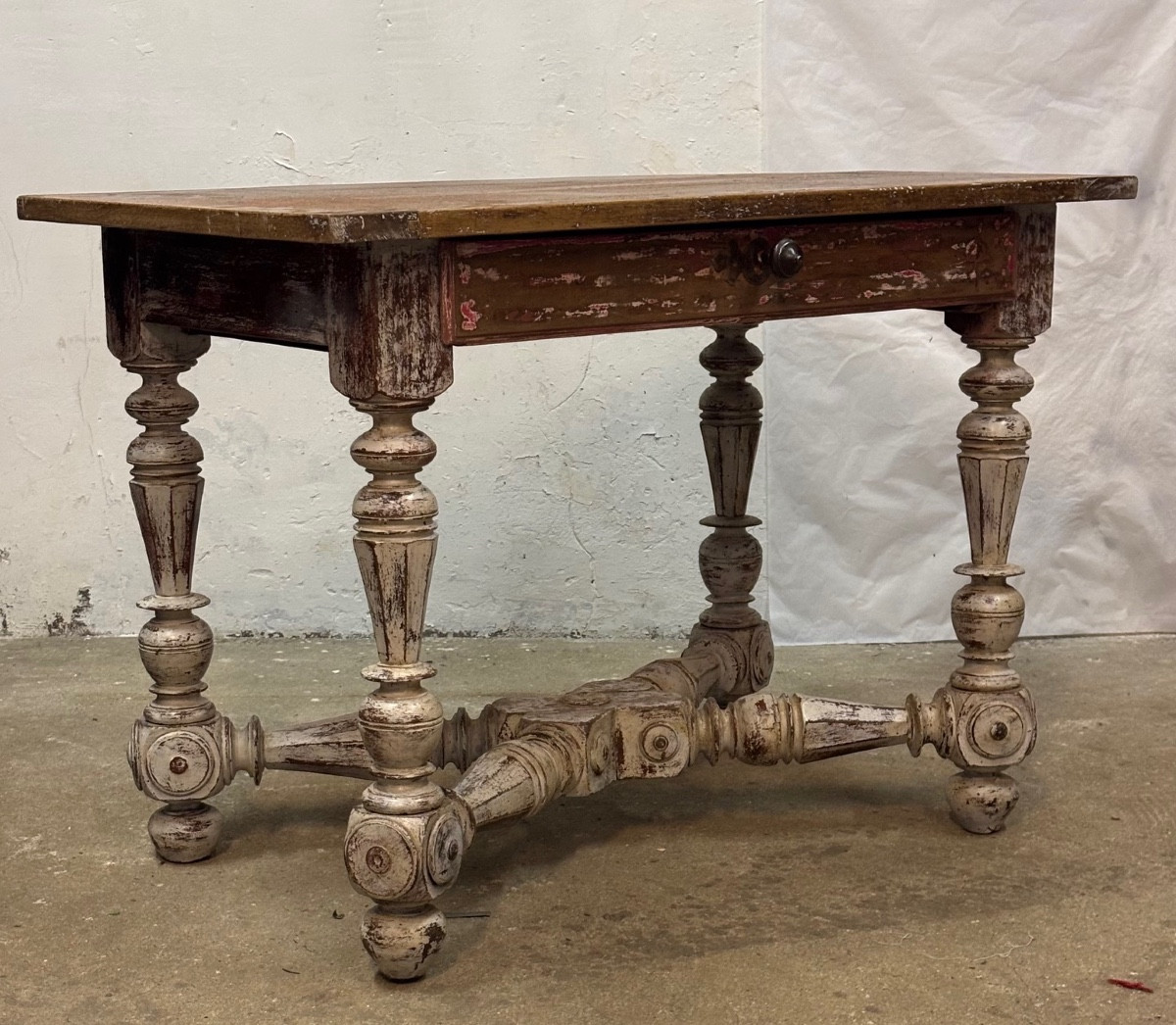 Louis XIV Style Painted Walnut Table Opening To A Drawer-photo-4