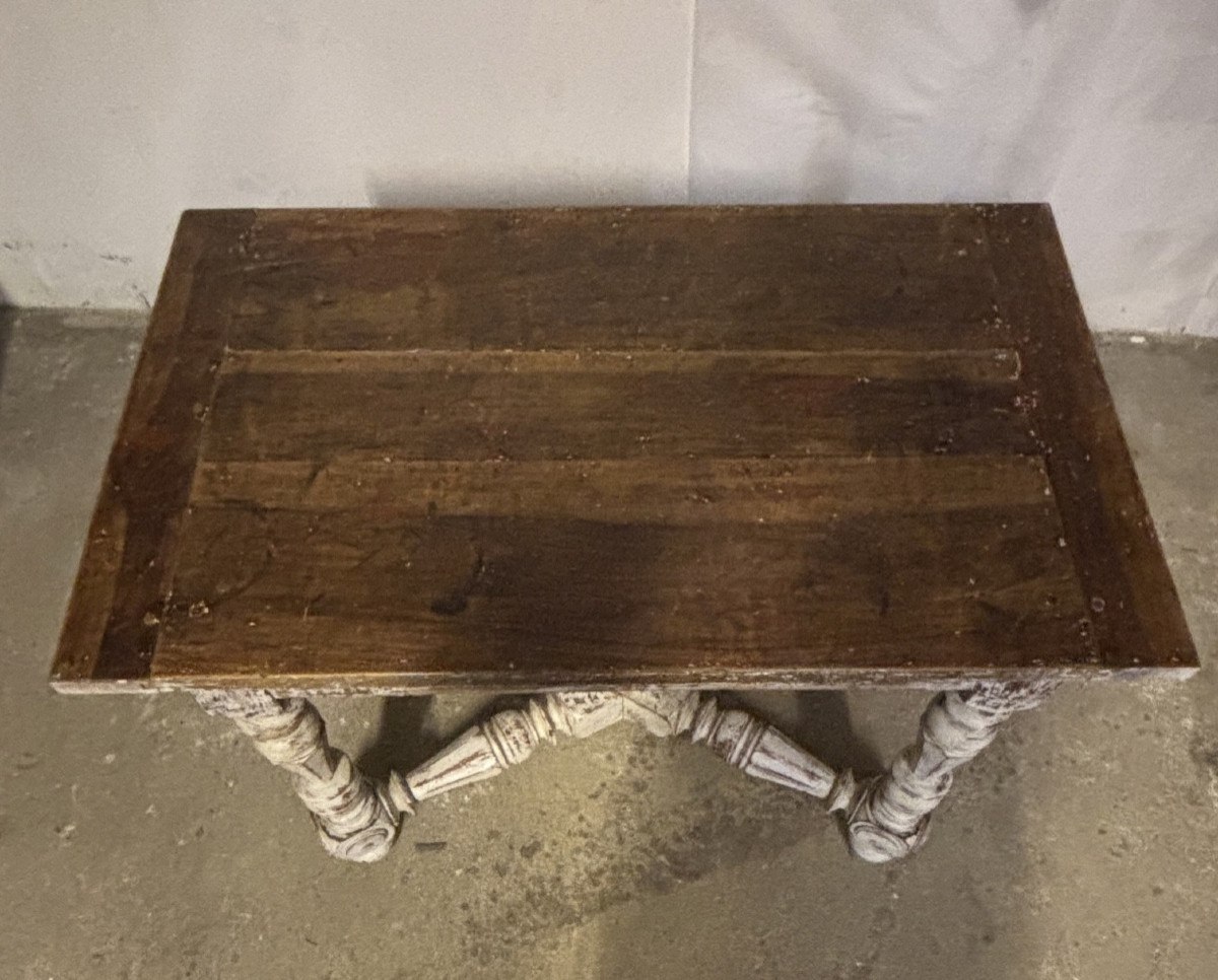 Louis XIV Style Painted Walnut Table Opening To A Drawer-photo-2