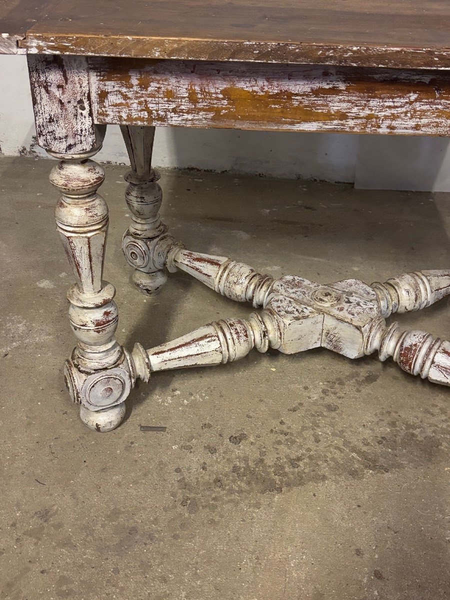 Louis XIV Style Painted Walnut Table Opening To A Drawer-photo-3