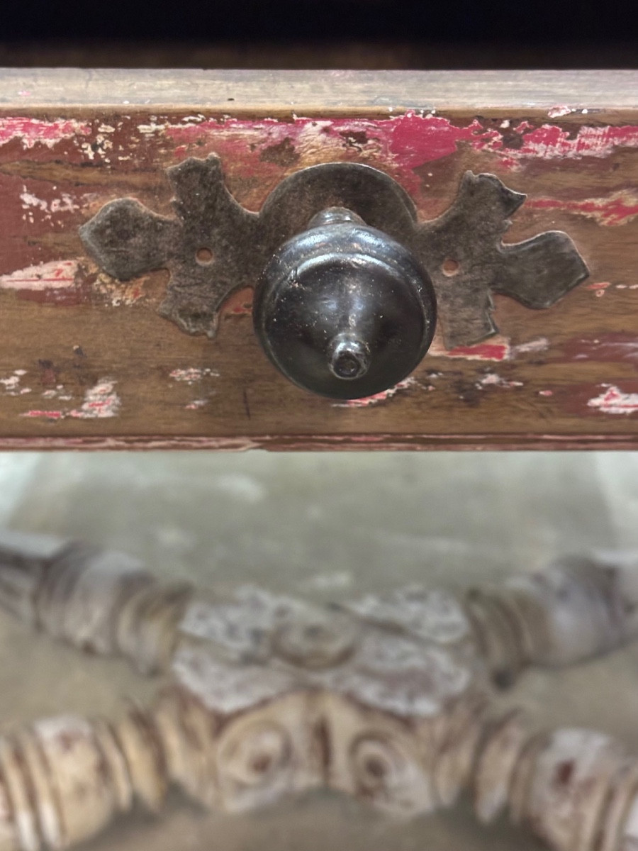 Louis XIV Style Painted Walnut Table Opening To A Drawer-photo-5