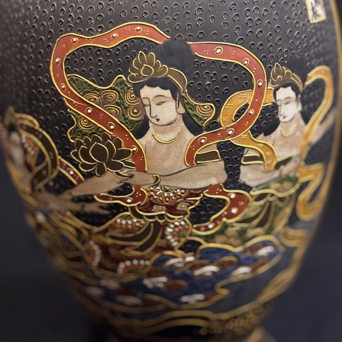 Lampe en faience de Satsuma à décor paysager d'un côté et de 3 geishas de l'autre , Japon XXème-photo-4