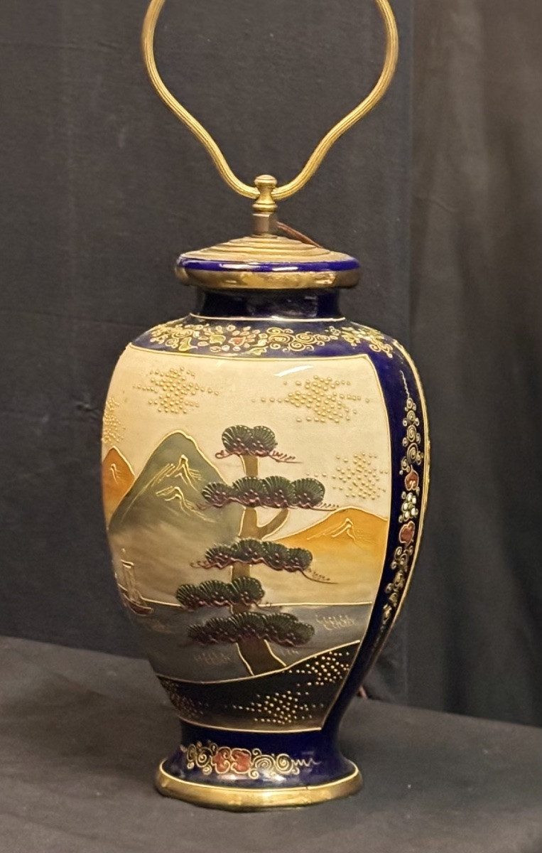 Lampe en faience de Satsuma à décor paysager d'un côté et de 3 geishas de l'autre , Japon XXème-photo-8