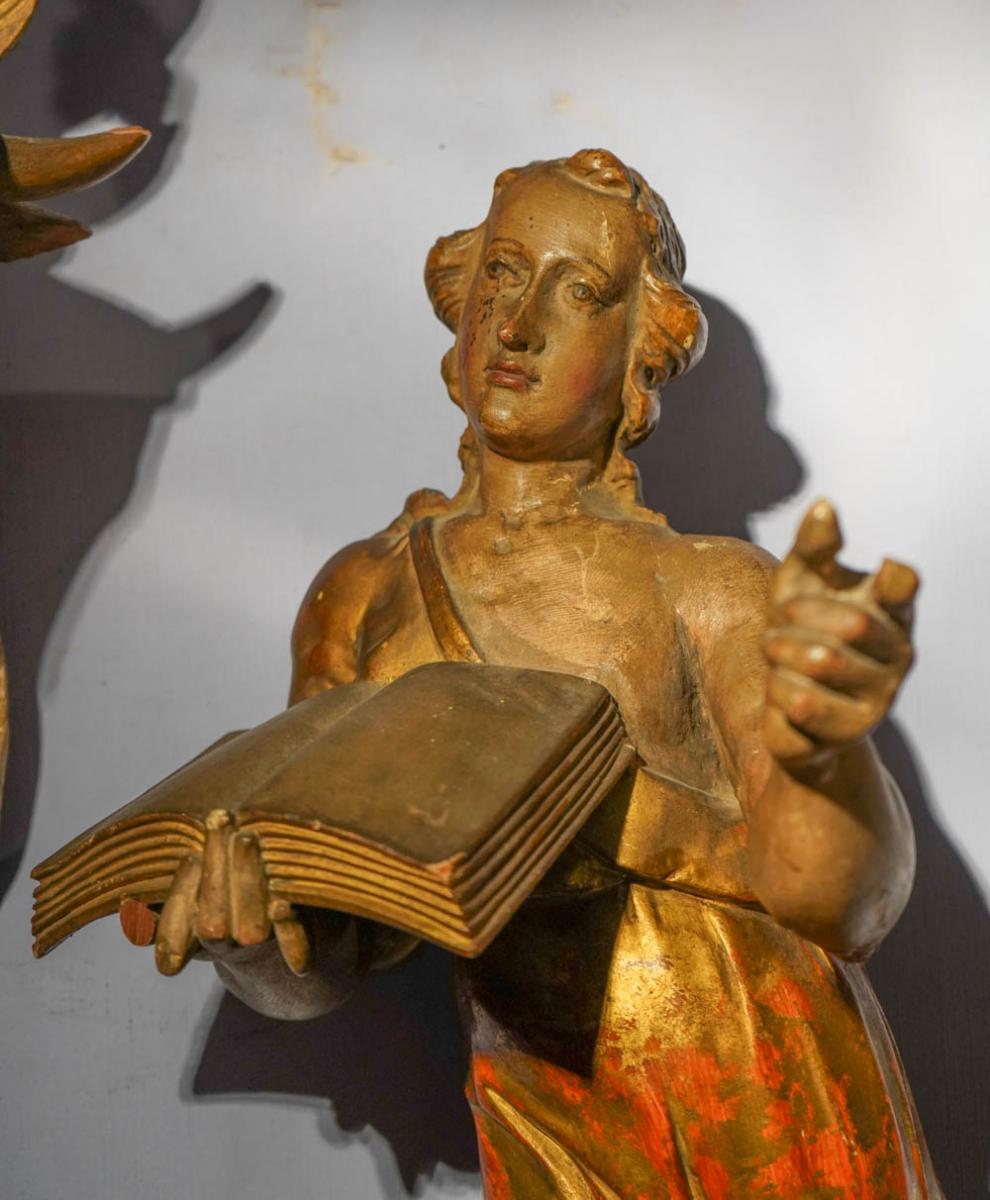 Sculptures d'Applique En Bois Polychrome Et Doré-photo-2