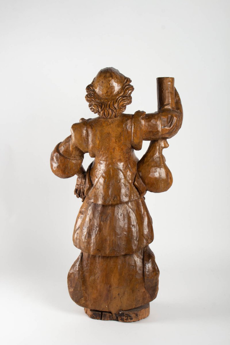 Ange Céroféraire En Bois De Tilleul Sculpté XVIIème H.75cm-photo-2