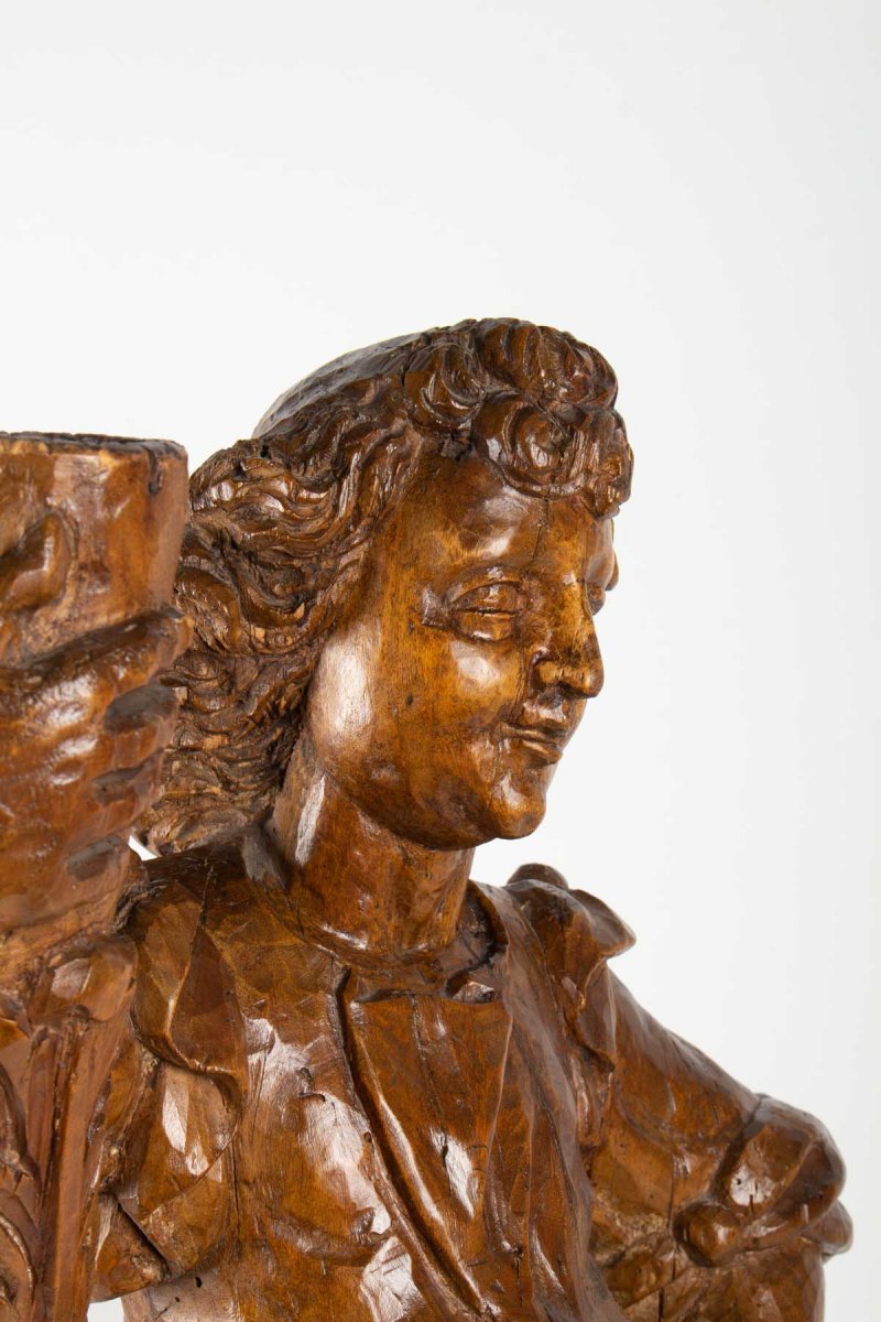 Ange Céroféraire En Bois De Tilleul Sculpté XVIIème H.75cm-photo-4