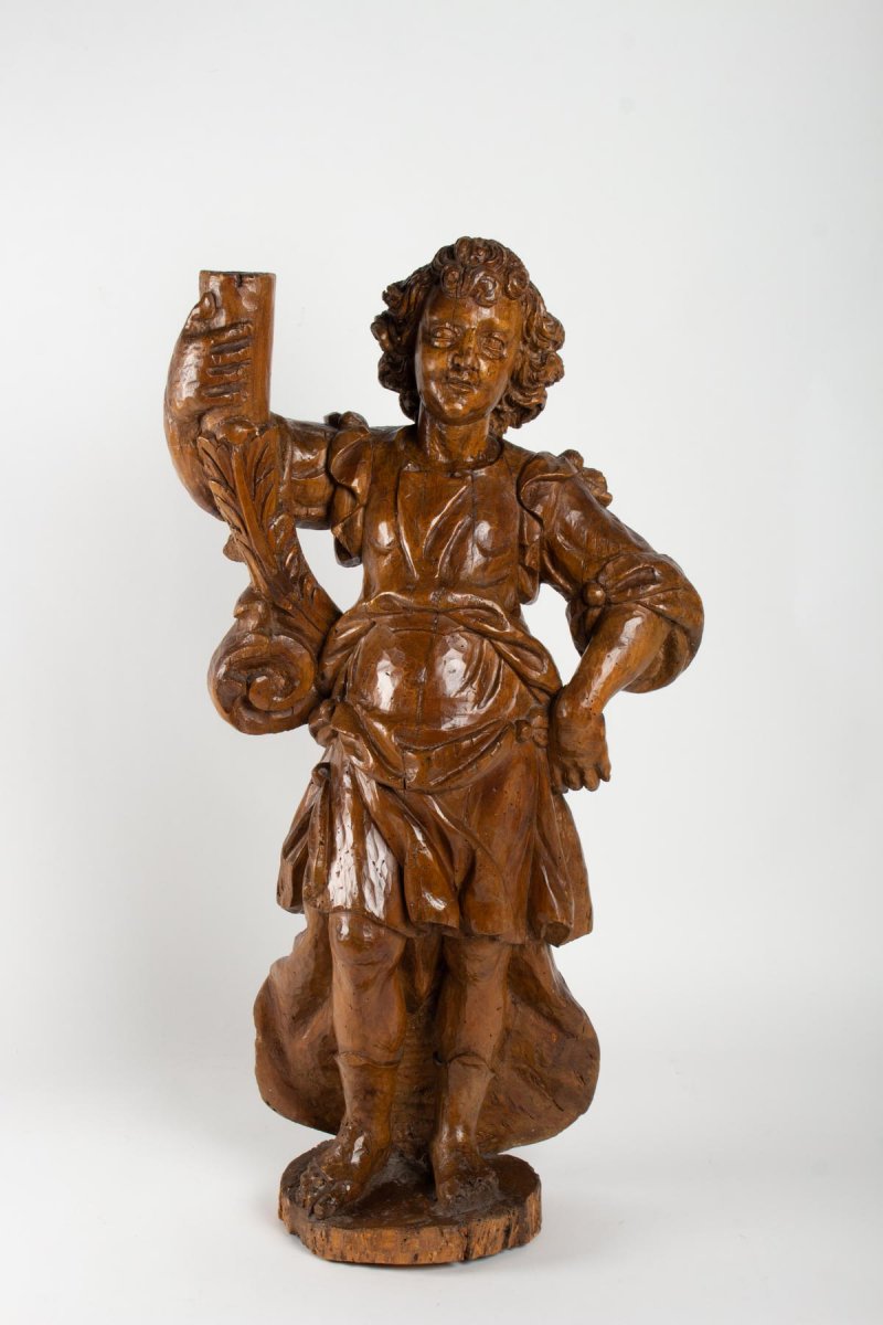 Ange Céroféraire En Bois De Tilleul Sculpté XVIIème H.75cm