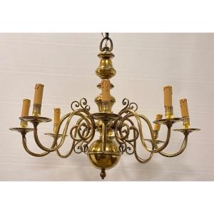 Dutch Bronze Chandelier With 8 Arms Of Light