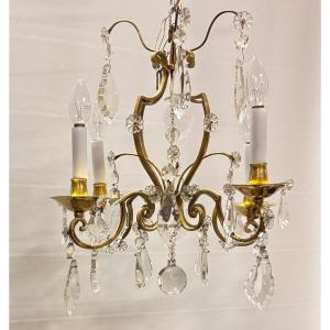 Small Cage Chandelier In Bronze And Crystal With 4 Arms Of Light Louis XV Style