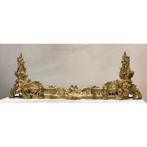 19th Century Gilt Bronze Hearth Bar In Louis XV Style