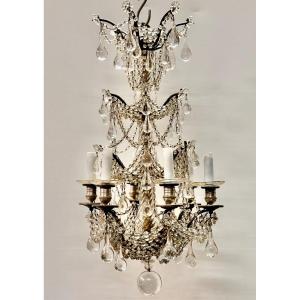 Lustre En Cristal à Neuf Lumières Deuxième Moitié XIX ème