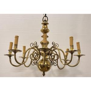 Dutch Bronze Chandelier With Eight Light Arms