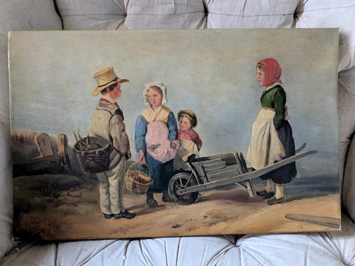 Tableau "jeux d'Enfants" Huile Sur Toile, 19 éme Siècle