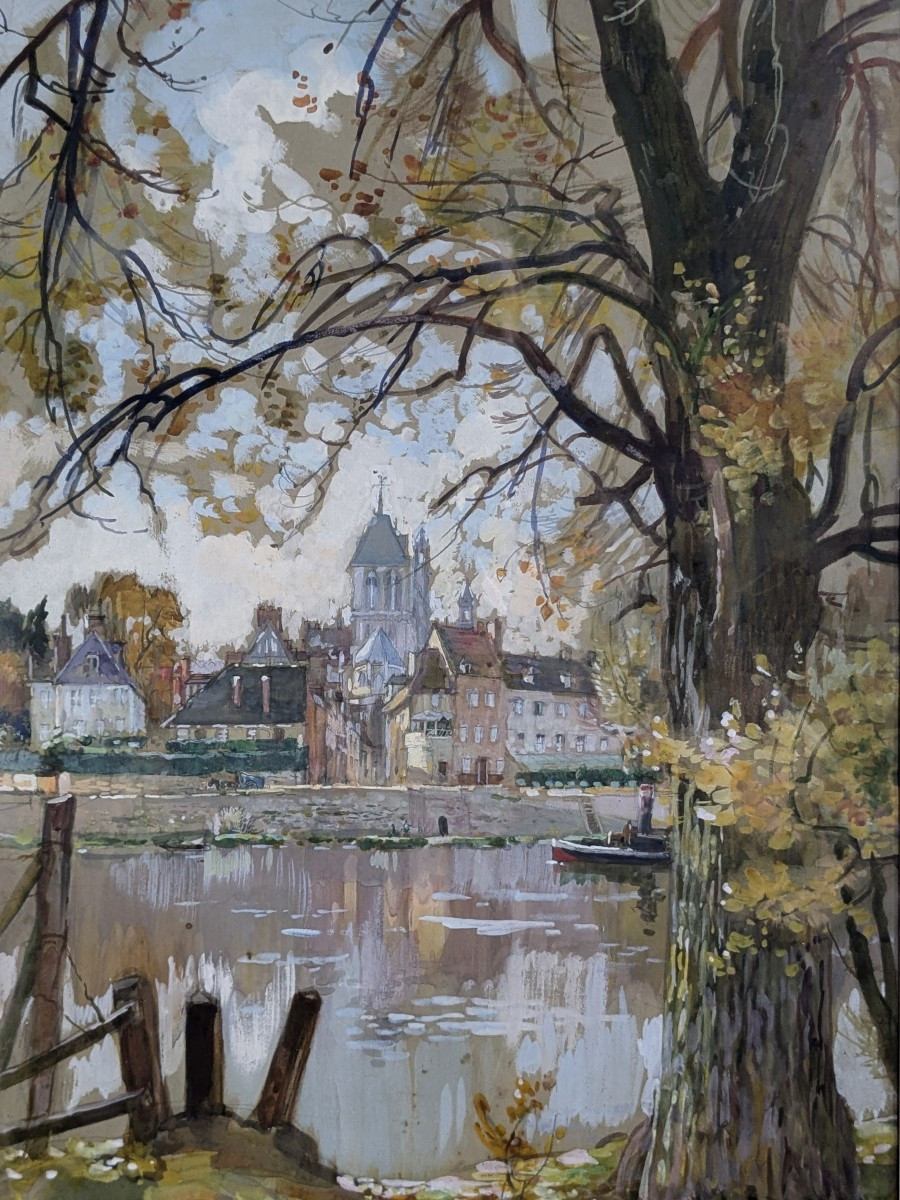 Aquarelle " Bord de Loire"  fin 19 ème, début 20 ème siècle-photo-2