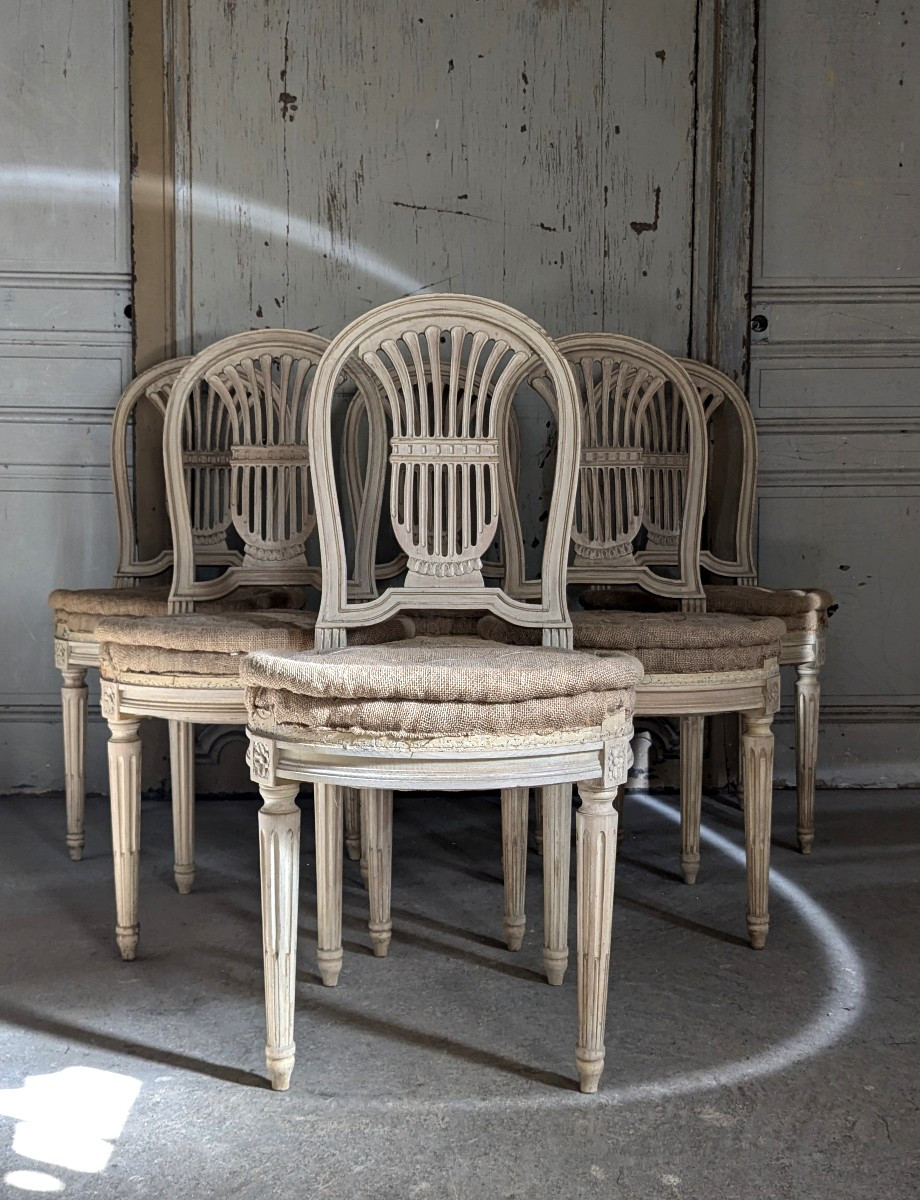 Suite de 6 chaises de style Louis XVI, 20 ème siècle