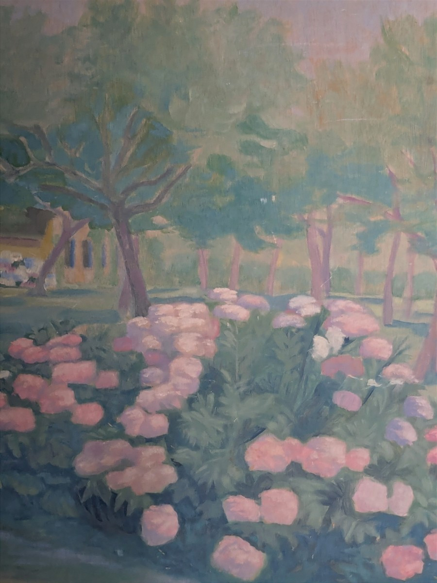Tableau"  Les hortensias" , huile sur panneau début 20 ème.-photo-2