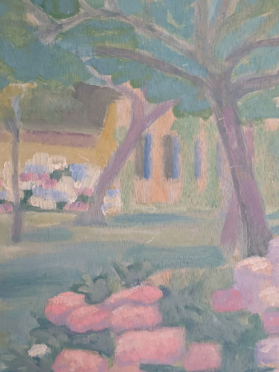 Tableau"  Les hortensias" , huile sur panneau début 20 ème.-photo-3
