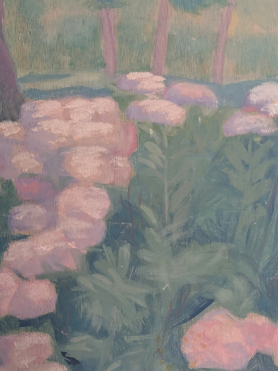 Tableau"  Les hortensias" , huile sur panneau début 20 ème.-photo-4