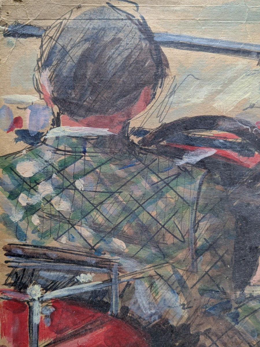 Gouache sur papier " La voiture rouge"-photo-3