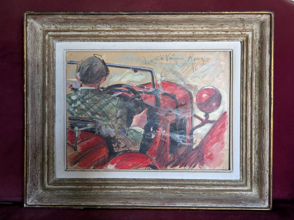 Gouache sur papier " La voiture rouge"