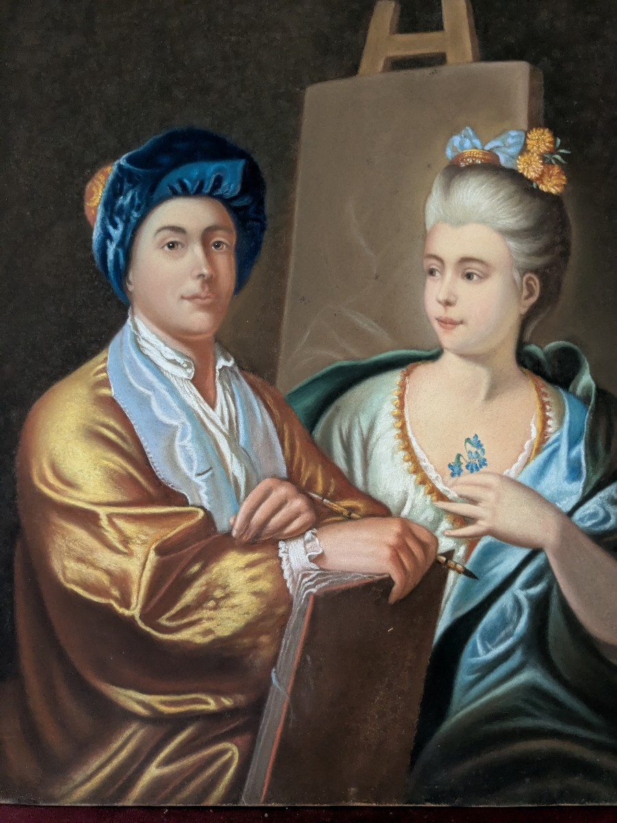 Pastel 19 ème  "Le peintre et son modèle"-photo-2