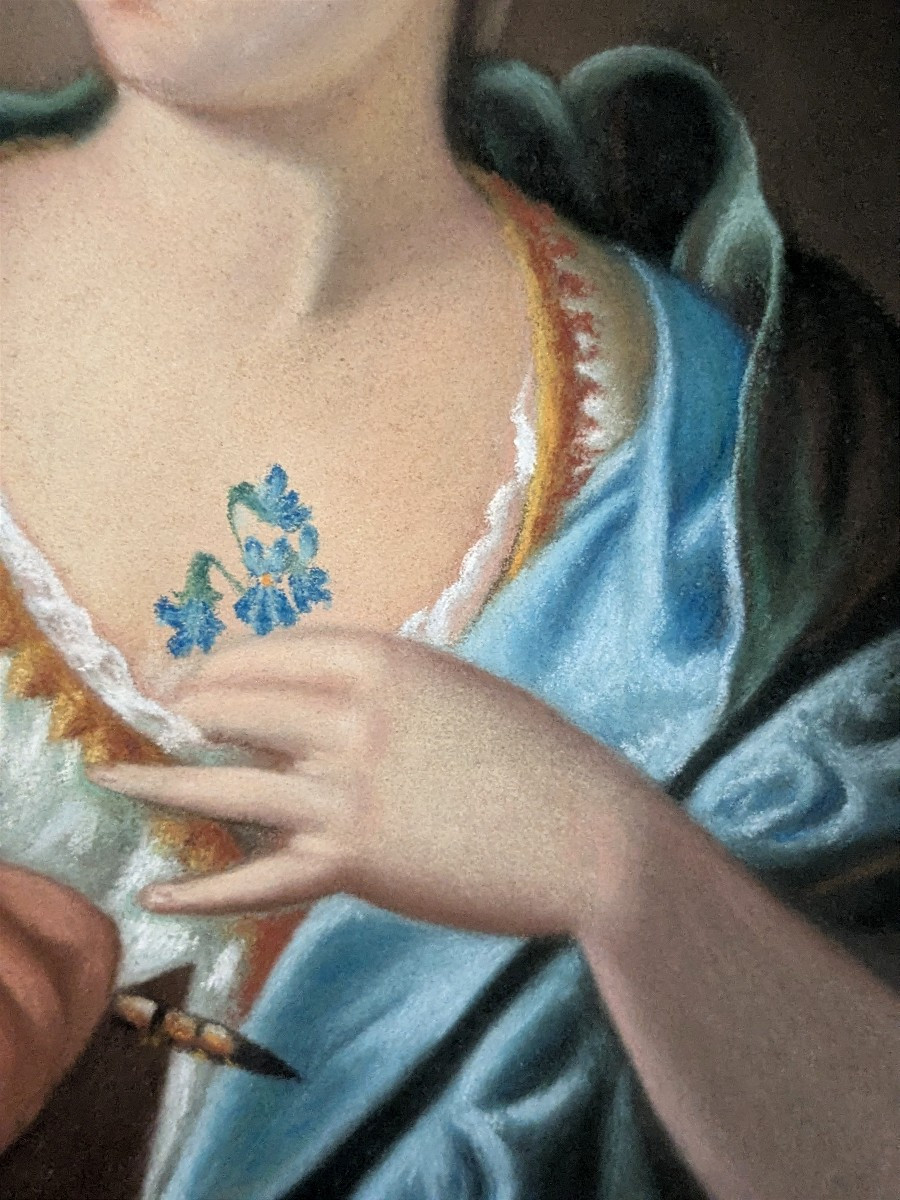 Pastel 19 ème  "Le peintre et son modèle"-photo-1