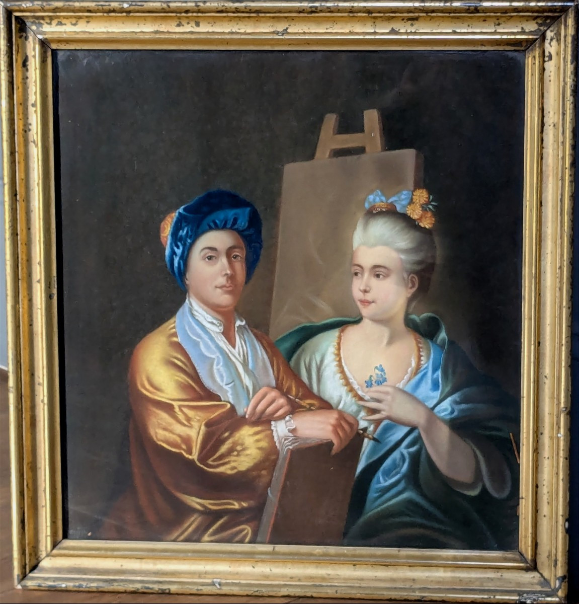 Pastel 19 ème  "Le peintre et son modèle"