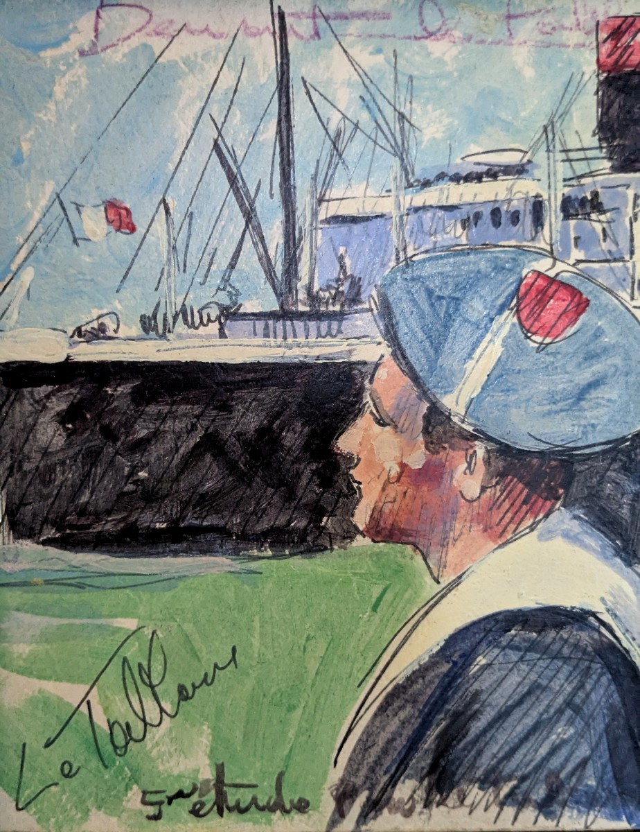 L'embarquement, gouache des années 30-50-photo-2