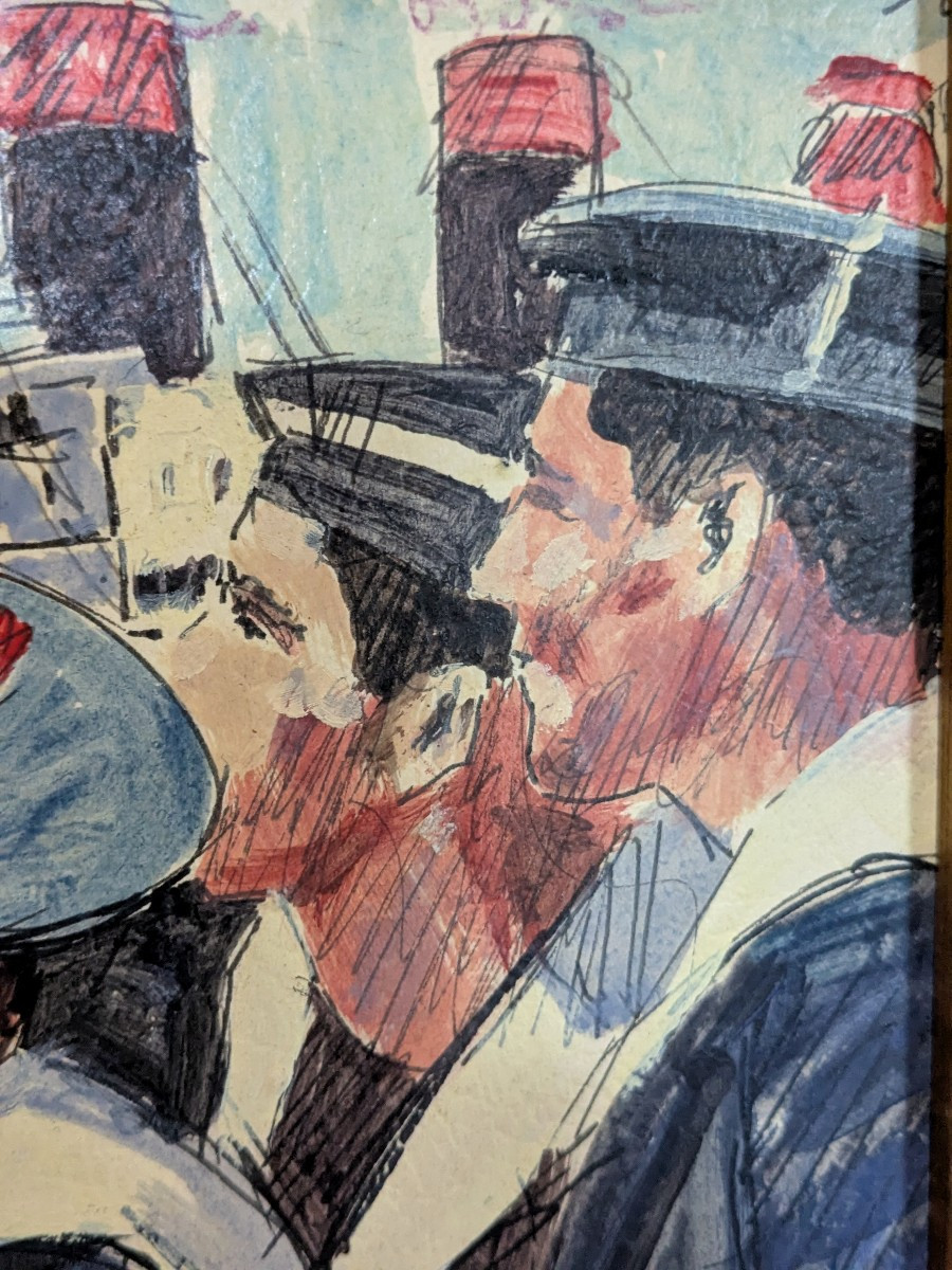 L'embarquement, gouache des années 30-50-photo-4