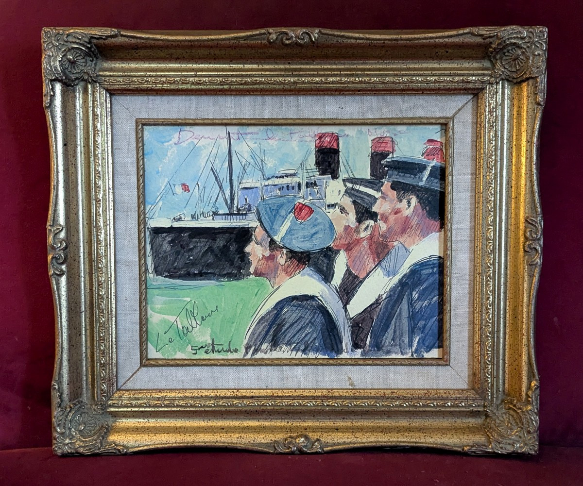 L'embarquement, gouache des années 30-50
