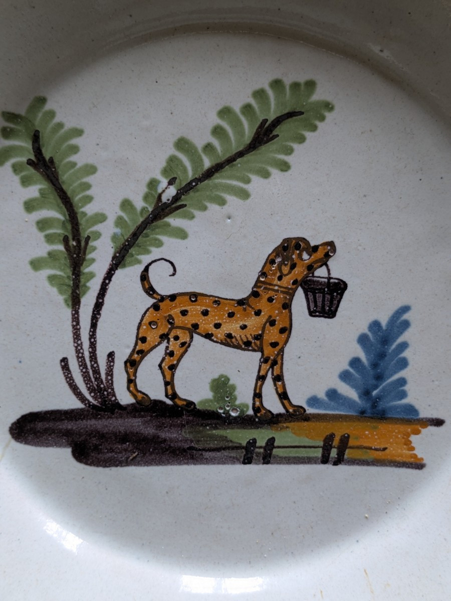 Nevers Faience Dog Plate, 18th Century-photo-2