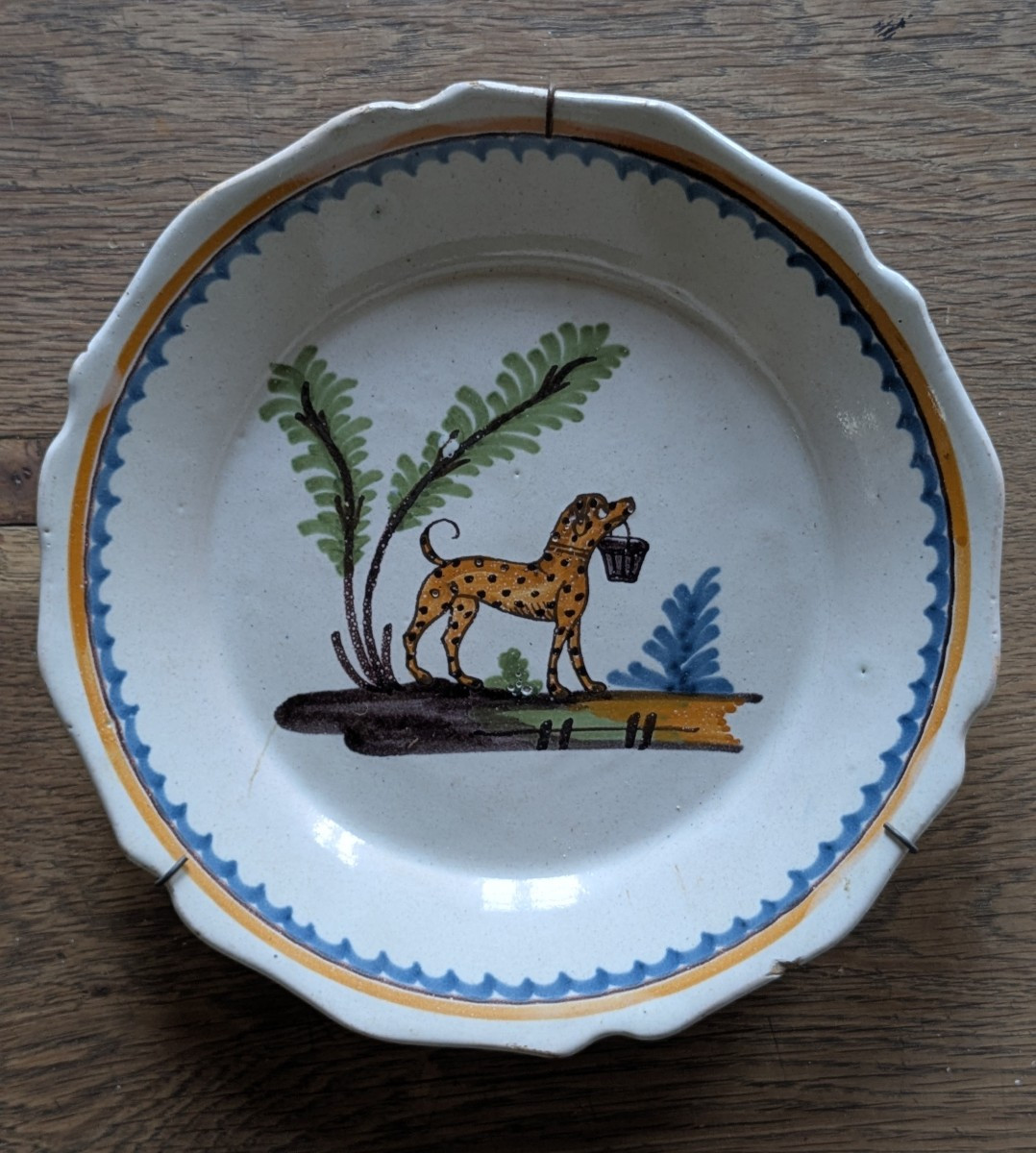 Nevers Faience Dog Plate, 18th Century