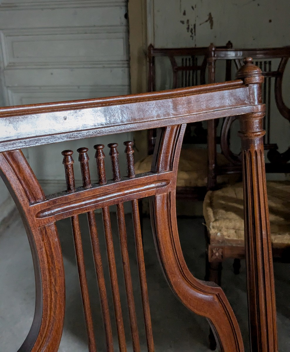 Suite de 4 chaises lyre de style Louis XVI-photo-3