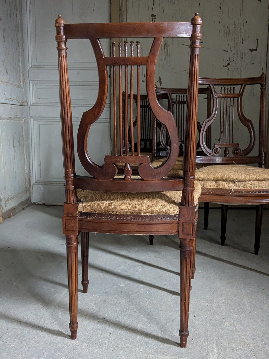 Suite de 4 chaises lyre de style Louis XVI-photo-6