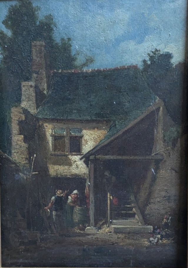 Painting, Oil On Wood, Mid-19th Century, *the Farmyard* -photo-2